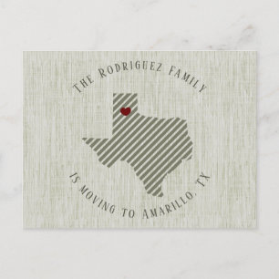 Carte Postale Faire-part Panhandle Green Linge et Cœur Texas Déménagement