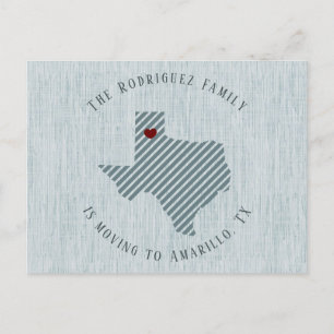 Carte Postale Faire-part Panhandle Lin bleu et Coeur Texas Moving