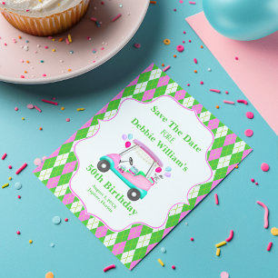 Carte Postale Faire-part Panier de golf élégant prêt pour l'anniversaire de