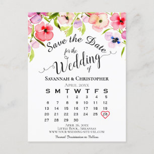 Carte Postale Faire-part Pansies d'aquarelle Mariage Enregistrer le calendr