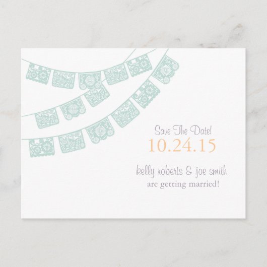 Carte Postale Faire-part Papel Picado Enregistrer la date Monnaie verte (Devant)