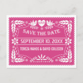 Carte Postale Faire-part Papel picado lovebirds mariage rose Enregistrer la (Devant)