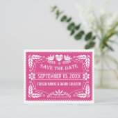 Carte Postale Faire-part Papel picado lovebirds mariage rose Enregistrer la (Debout devant)