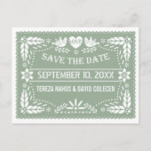 Carte Postale Faire-part Papel picado sauge mariage vert Enregistrer la dat (Devant)