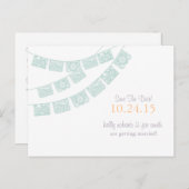 Carte Postale Faire-part Papel Picado Save the Date Vert menthe (Devant / Derrière)