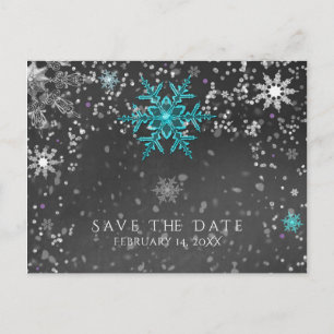 Carte Postale Faire-part Papier à la craie Noël Teal & Purple Enregistrer l