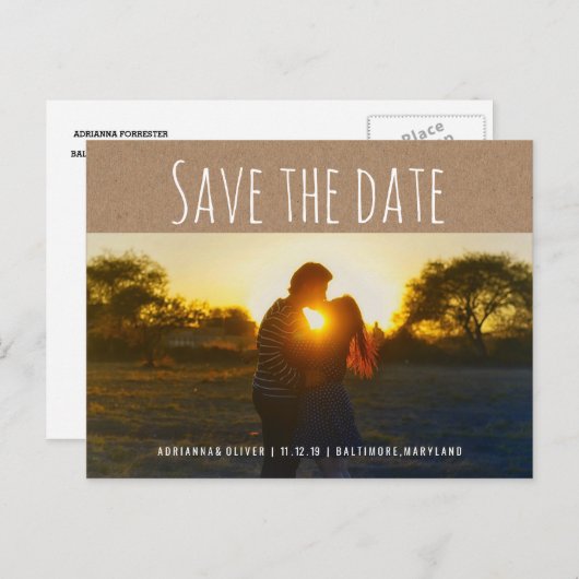 Carte Postale Faire-part Papier Kraft rustique | Enregistrer la photo Date  (Devant / Derrière)