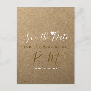 Carte Postale Faire-part papier mariage faux kraft enregistrer la date