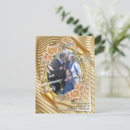 Carte Postale Faire-part Papier photo en or avec Elegant Rose (Debout devant)