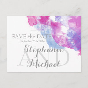 Carte Postale Faire-part Papillon aquarelle Bonheur Framboise Enregistrez l