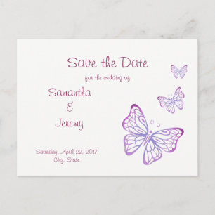 Carte Postale Faire-part Papillon Classe Rose Mauve Violet Enregistrer la D