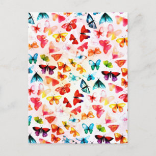 Carte Postale Faire-part Papillon de forêt arc-en-ciel fantaisie aquarelle