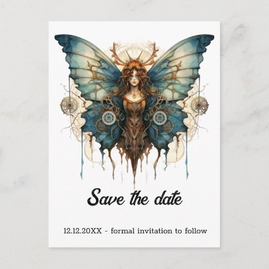 Carte Postale Faire-part Papillon Nymph Fluttergear Mariage Steampunk (Devant)