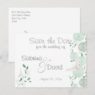 Carte Postale Faire-part Papillon Pistache Chrysanthème Enregistrer la Date