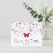 Carte Postale Faire-part Papillon rose foncé Whimsy Enregistrer la date Car (Debout devant)