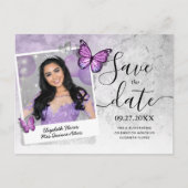 Carte Postale Faire-part Papillon Violet Clair Photo Enregistrez la Date (Devant)