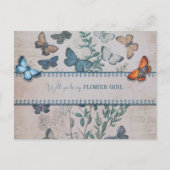 Carte Postale Faire-part Papillons bleus et fleurs Fleur Fille (Devant)