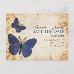Carte Postale Faire-part Papillons Bleus Vintage Faire Part de Date de Mari