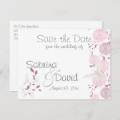 Carte Postale Faire-part Papillons & Chrysanthème rose Enregistrer la date (Devant / Derrière)