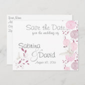 Carte Postale Faire-part Papillons & Chrysanthème Rose Enregistrer la Date (Devant / Derrière)