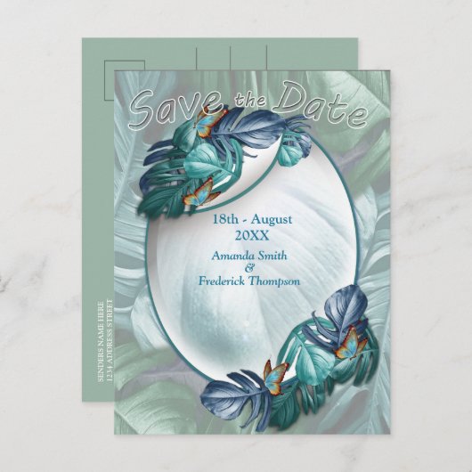 Carte Postale Faire-part Papillons du Paradis/Tropical Turquoise Splash (Devant / Derrière)