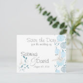 Carte Postale Faire-part Papillons et chrysanthèmes bleus Enregistrer la da (Debout devant)