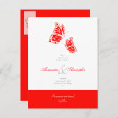 Carte Postale Faire-part Papillons rouges simples Épargnez la date mariage (Devant / Derrière)