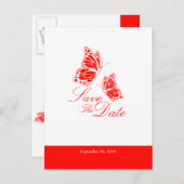 Carte Postale Faire-part Papillons rouges simples Épargnez la date mariage (Devant / Derrière)