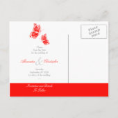 Carte Postale Faire-part Papillons rouges simples Épargnez la date mariage (Dos)