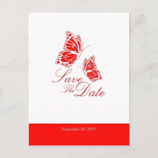 Carte Postale Faire-part Papillons rouges simples Épargnez la date mariage (Devant)