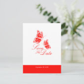 Carte Postale Faire-part Papillons rouges simples Épargnez la date mariage (Debout devant)