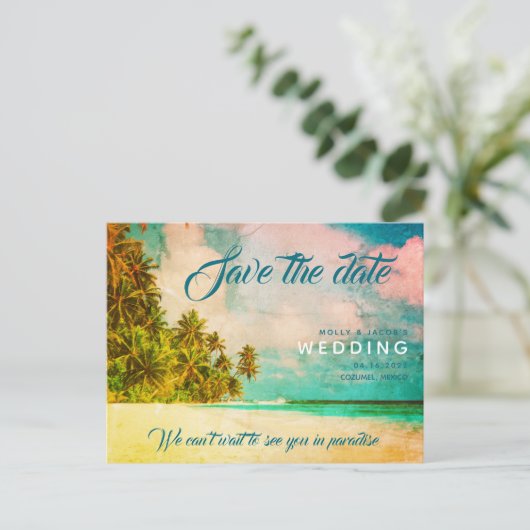Carte Postale Faire-part Paradise Beach Destination Mariage Enregistrer la  (Debout devant)