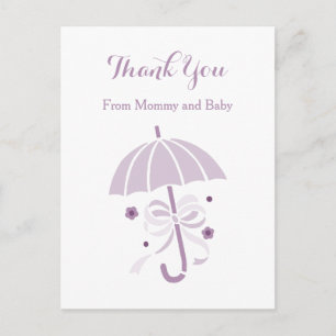 Carte Postale Faire-part Parapluie mignonne violet et Merci de Baby shower