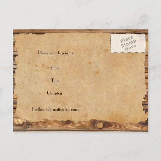 Carte Postale Faire-part Parchemin de bois Coeur taché Enregistrer la date (Dos)