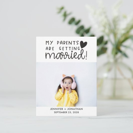 Carte Postale Faire-part Parents se mariant photo d'enfant save the date (Debout devant)