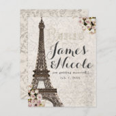 Carte Postale Faire-part Paris Chic Élégant Tour Eiffel Sauvegarder la Date (Devant / Derrière)