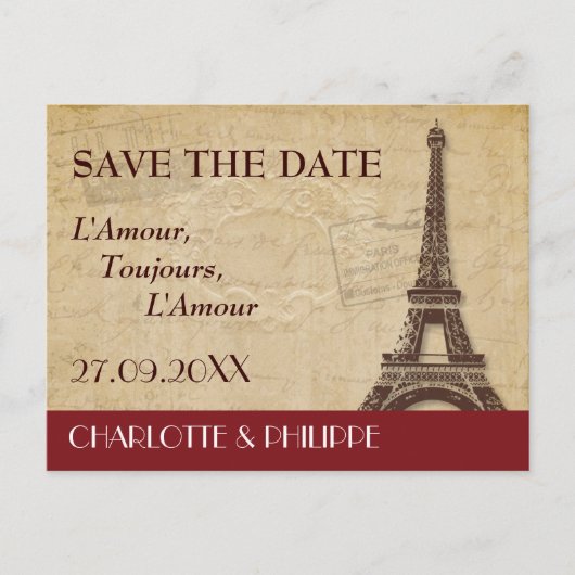 Carte Postale Faire-part Paris Destination Wedding Enregistrer la date (Devant)