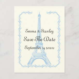 Carte Postale Faire-part Paris mariage bleu Tour Eiffel Enregistrer la date