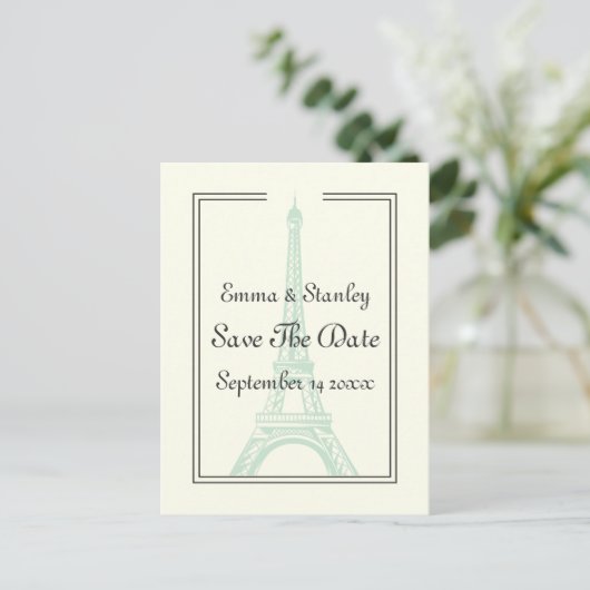 Carte Postale Faire-part Paris Monnaie mariage Tour Eiffel Enregistrer la d (Debout devant)