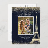 Carte Postale Faire-part Paris Tour Eiffel Photo Or Enregistrer La Date (Devant / Derrière)