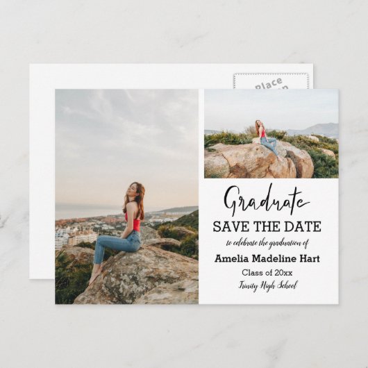 Carte Postale Faire-part Parti de la graduation| Enregistrer La Date Multi  (Devant / Derrière)