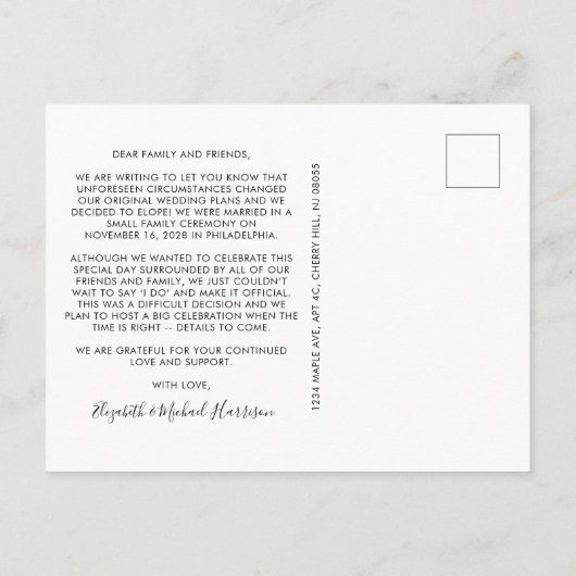 Carte Postale Faire-part Parti Marié Maintenant Plus Tard Mariage Photo Arm (Dos)