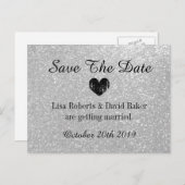 Carte Postale Faire-part Parties scintillant Argent Enregistrer la date mar (Devant / Derrière)