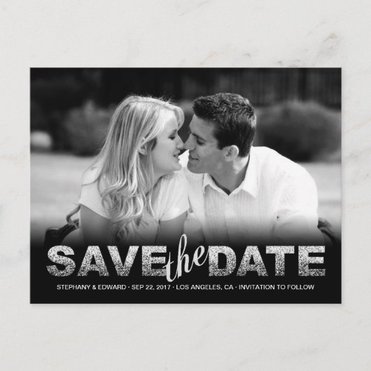 Carte Postale Faire-part Parties scintillant argent faux Enregistrer la dat (Devant)