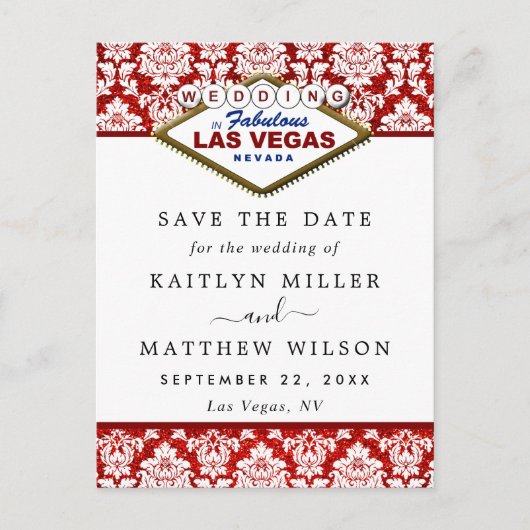 Carte Postale Faire-part Parties scintillant Damask Las Vegas Mariage Enreg (Devant)