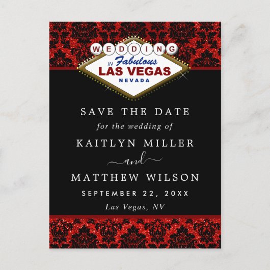 Carte Postale Faire-part Parties scintillant Damask Las Vegas Mariage Enreg (Devant)