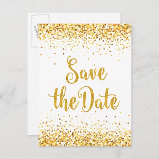 Carte Postale Faire-part Parties scintillant d'or Enregistrer la date Desig (Devant / Derrière)