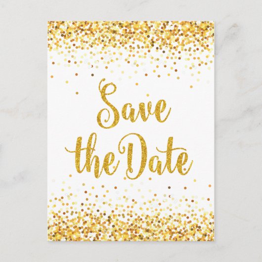 Carte Postale Faire-part Parties scintillant d'or Enregistrer la date Desig (Devant)
