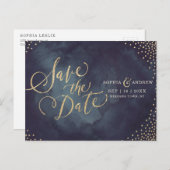 Carte Postale Faire-part Parties scintillant d'or glam moderne calligraphie (Devant / Derrière)