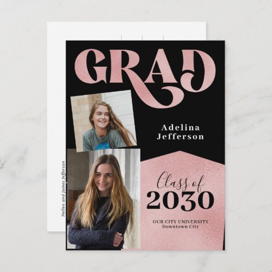 Carte Postale Faire-part Parties scintillant d'or rose moderne photo collag (Devant / Derrière)